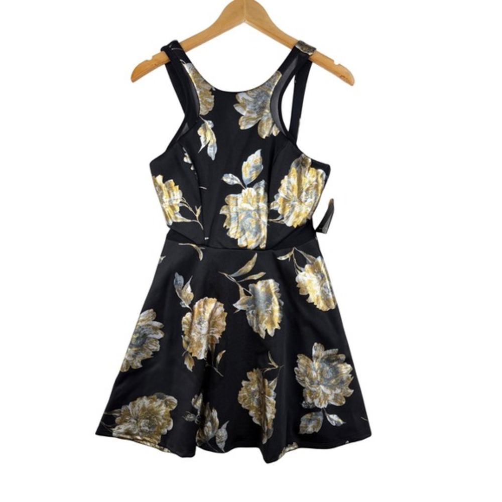 New City Triangles Floral Print Sleeveless A Line Dress size 5 Small Black/Gold